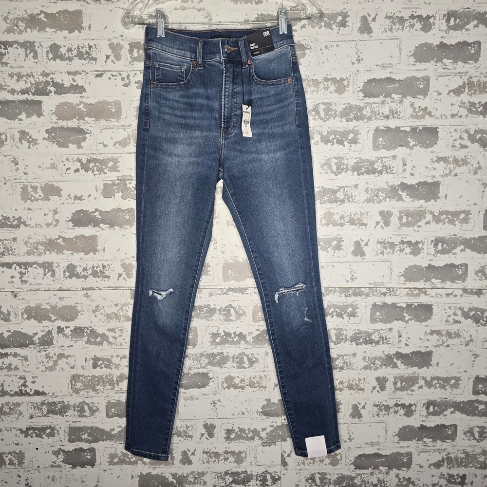 Express Skinny High Rise Supersoft Distressed Denim Jeans Blue Womens 00R NEW